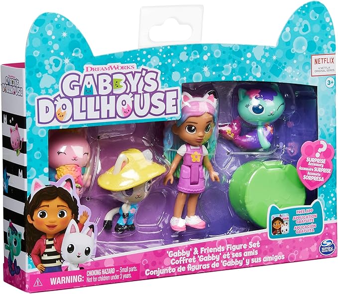 Gabby's Dollhouse, Gabby and Friends Figure Set with Rainbow Gabby Doll, 3 Toy Figures and Surprise Accessory Kids Toys for Ages 3 and up(New Open Box)