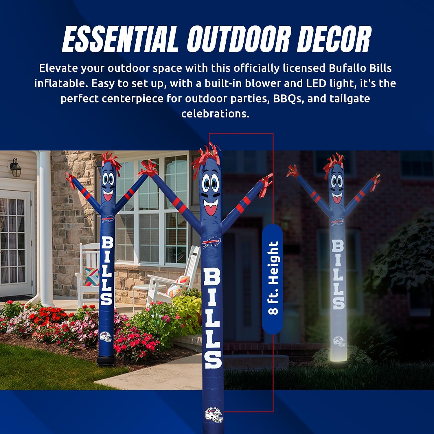 NFL Football Buffalo Bills Wacky Waving Inflatable Tube Guy with LED Lights & Built-in Blower