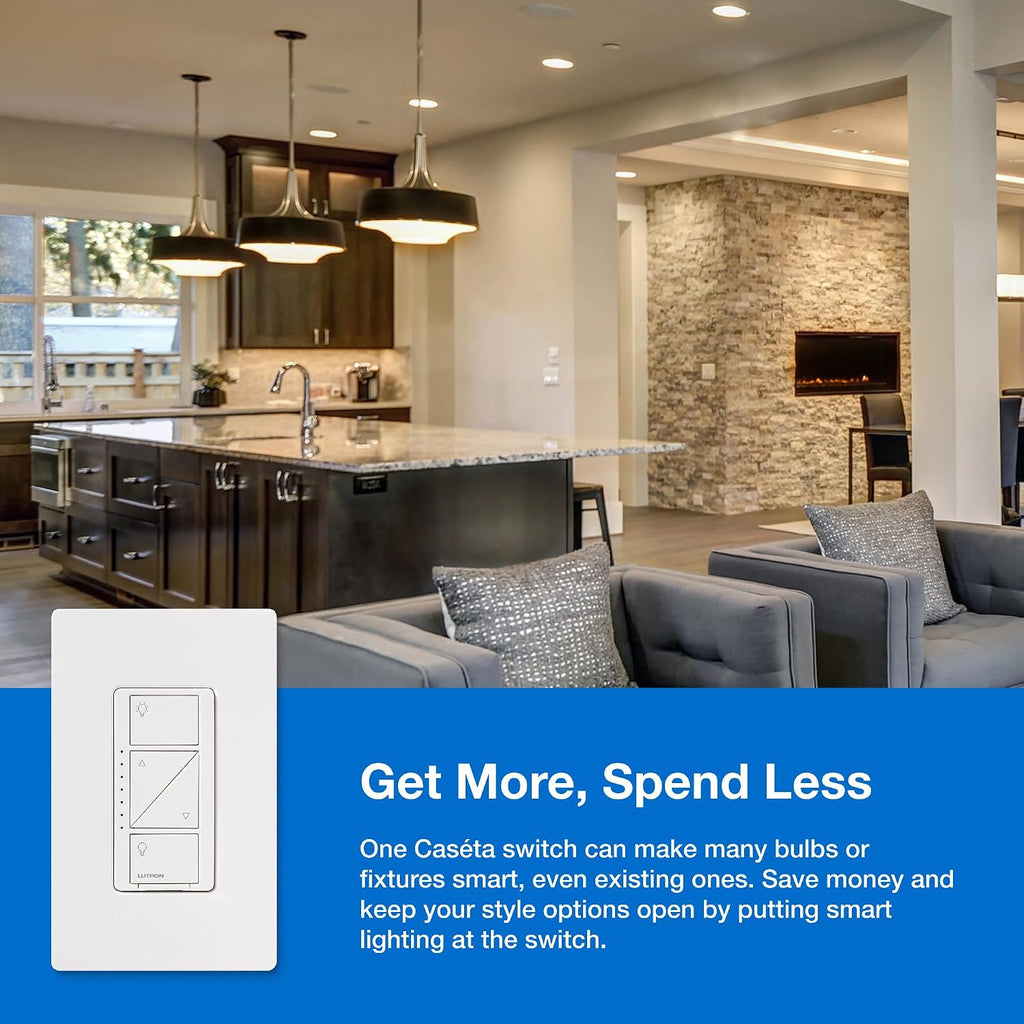 Lutron Caseta Smart Dimmer Switch (Smart Hub Required), No Neutral Required - (PD-6WCL-WH) - 1 Unit