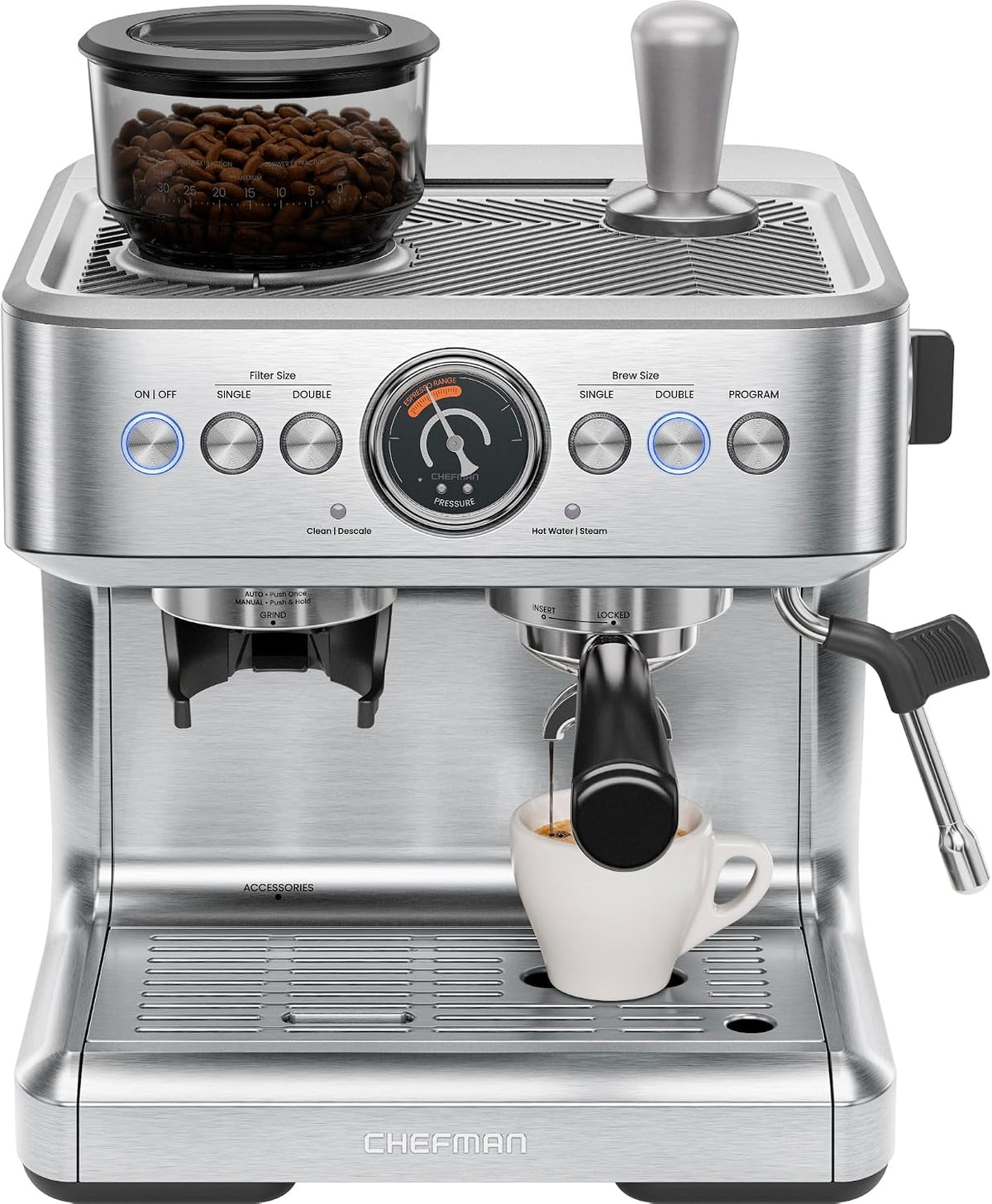 Chefman Crema Supreme 15 Bar Espresso Machine with Milk Frother