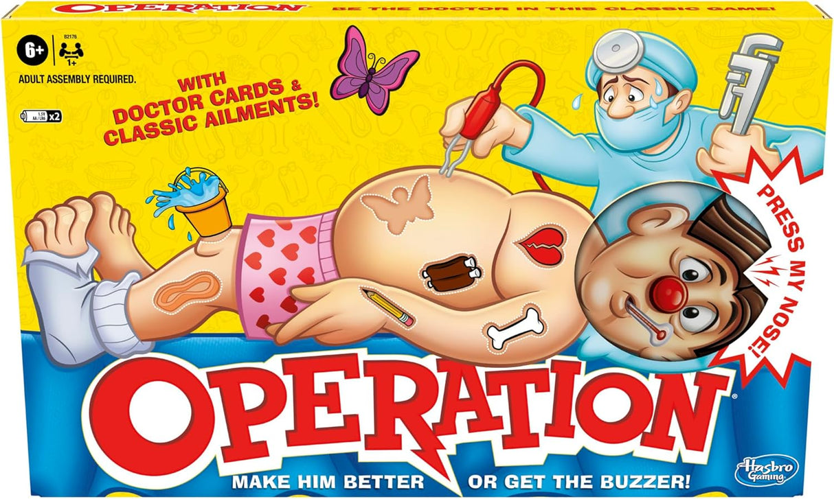 Hasbro Gaming Operation Electronic Board Game with Doctor Cards and Funny Ailments, Kids Games, 1+ Players, Funny Board Game for Children Ages 6+