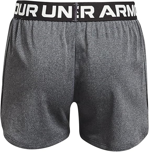 Under Armour Girls Play Up Solid Shorts - Pitch Gray Light Heather/Metallic Silver - Youth Large
