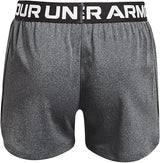 Under Armour Girls Play Up Solid Shorts - Pitch Gray Light Heather/Metallic Silver - Youth Large