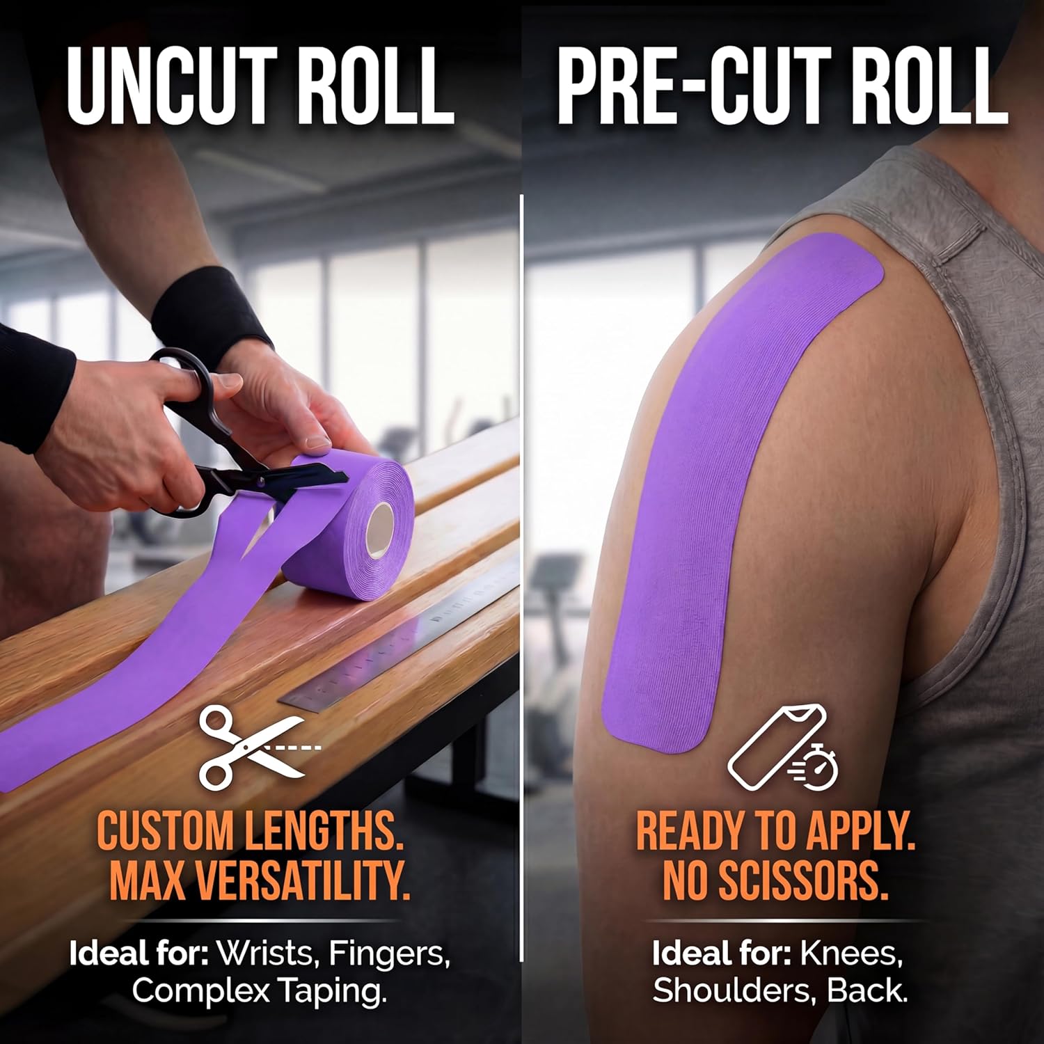 Kinesiology Tape-Incredible Support for Athletic Sports and Recovery | Uncut | 2 inch 16.4 feet Roll | Indigo Purple | 1pk