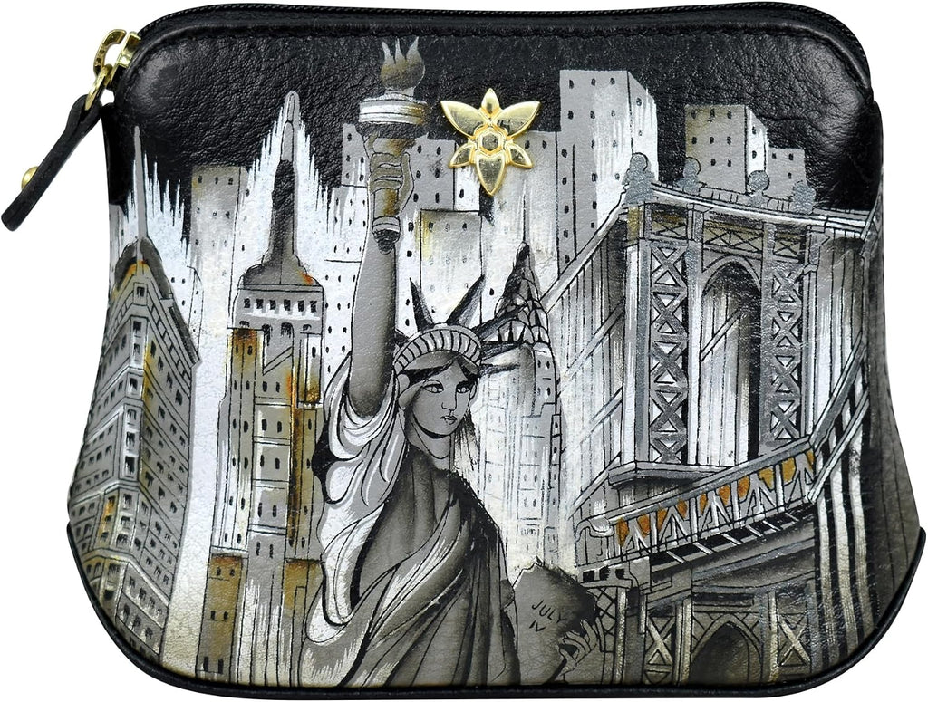 Anuschka Women’s Leather Coin Purse – Hand-Painted Genuine Leather Coin Purse with Secure Closure - 1182, City of Dreams