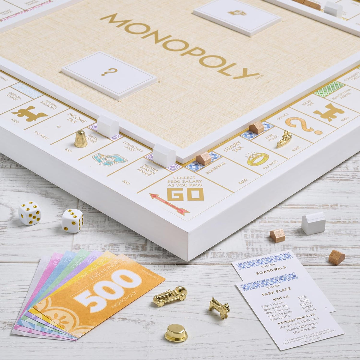 WS Game Company Monopoly Bianco Edition Deluxe White Wood Board Game Set