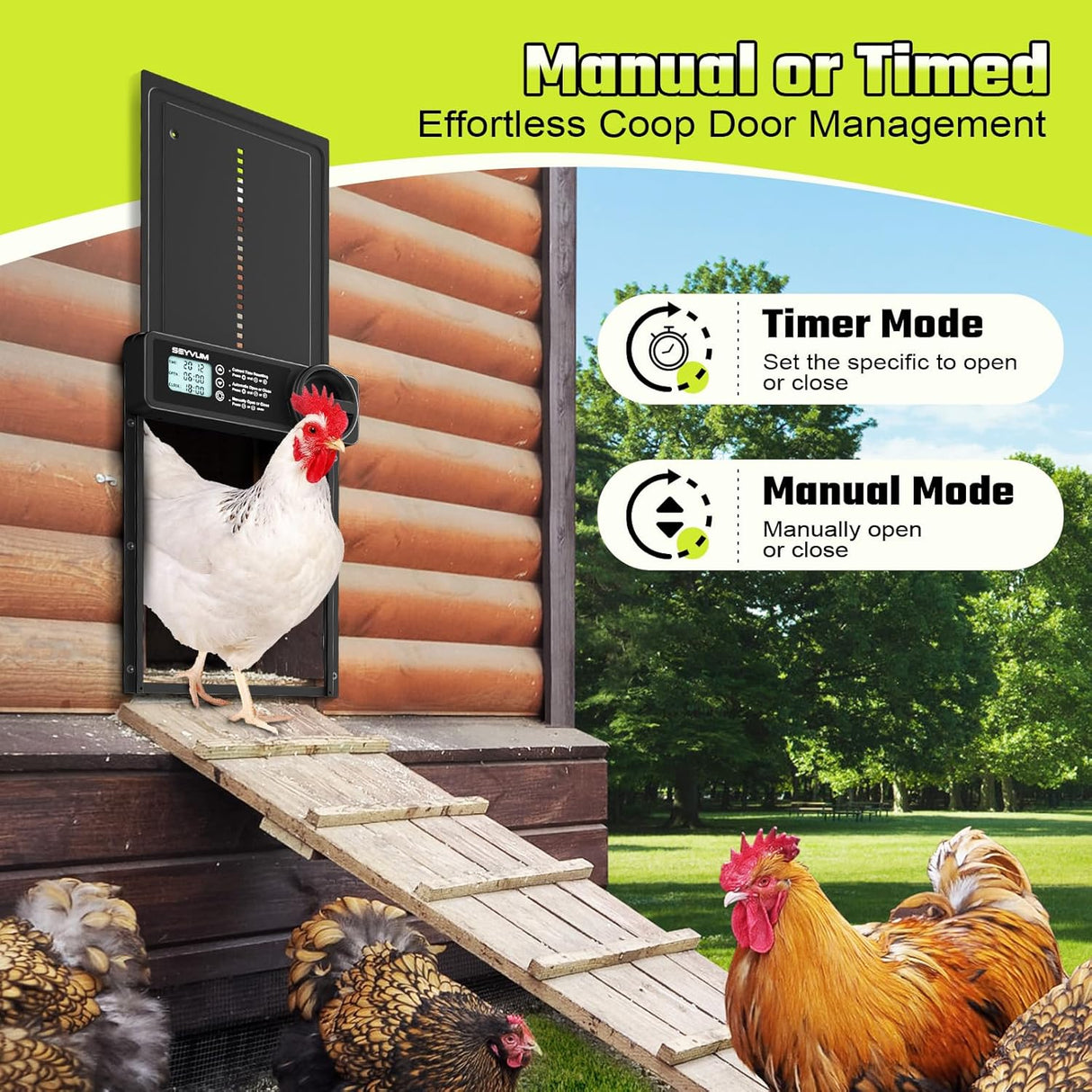 Automatic Chicken Coop Door, Aluminum Automatic Chicken Door with Anti-Pinch Feature, Timer and LCD Display (Black)   NEW