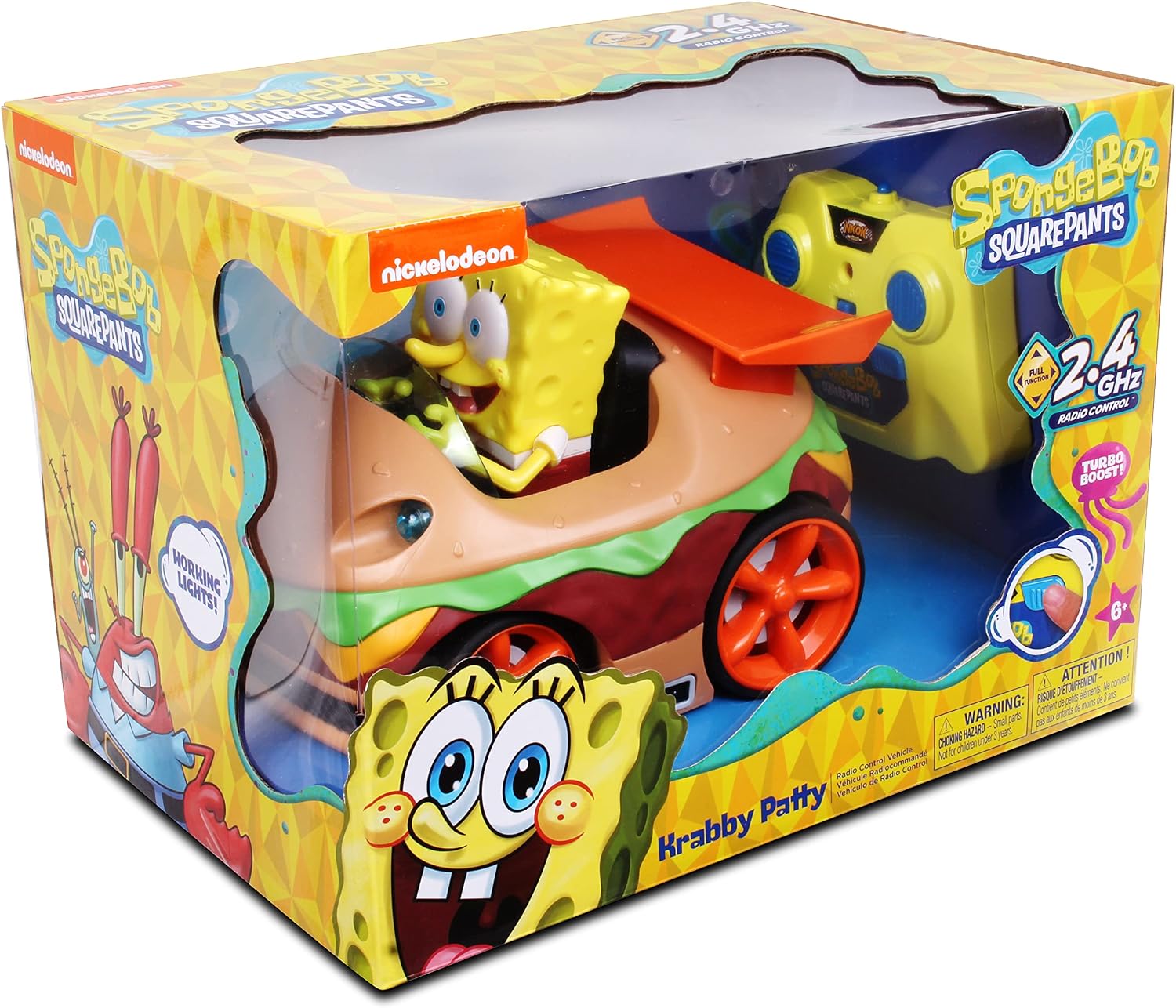 NKOK Spongebob Krabby Patty RC Car with Lights & Turbo Boost, Ages 6+