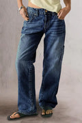 Wash Multi Pocket Mid Rise Straight Leg Jeans