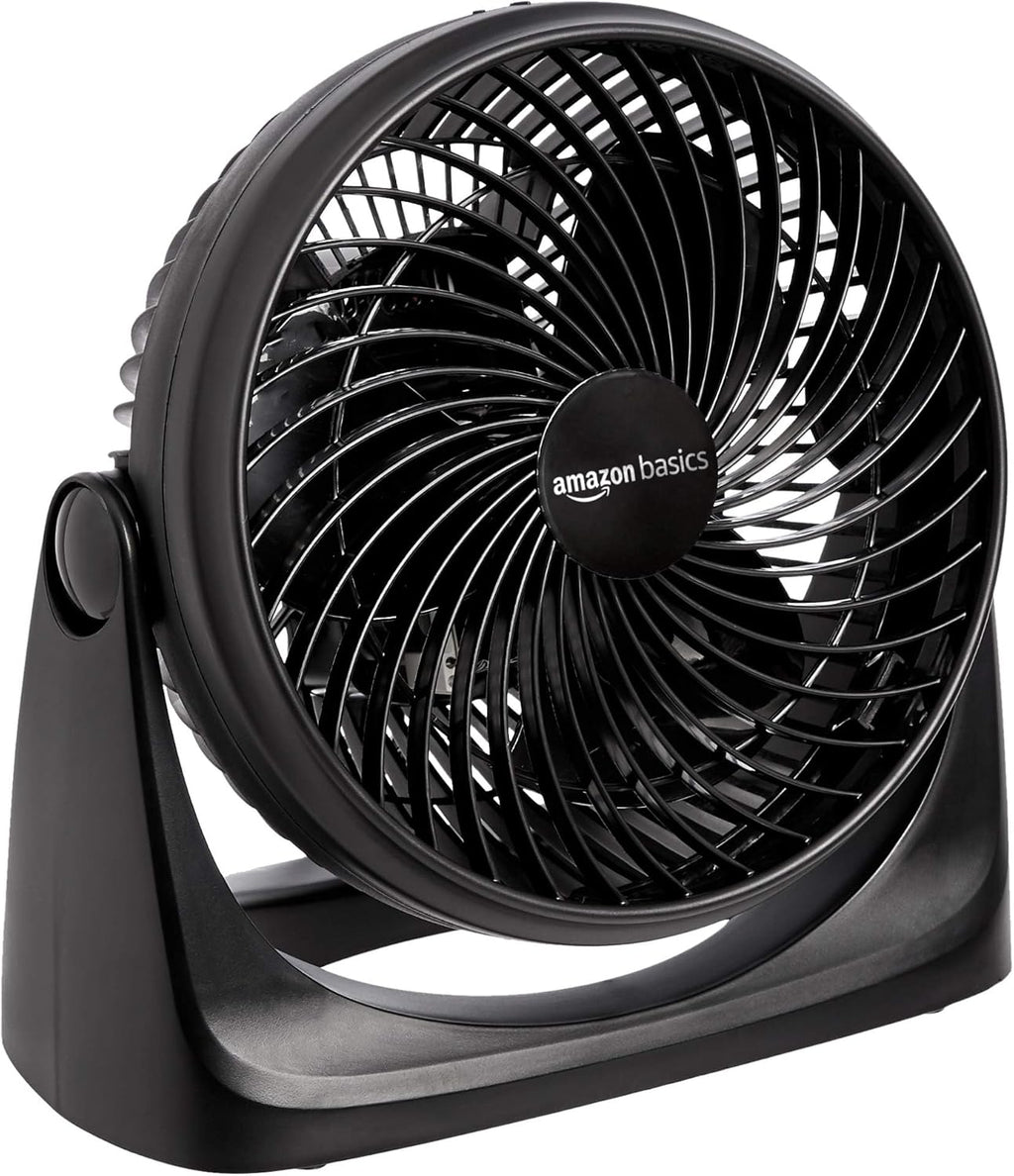 Amazon Basics Air Circulator Desk Fan for Bedroom, Home and Office, 90-Degree Tilt Head, 3 Speed Settings, Cooling, 35 Watts, Black, 11.1"W x 6.3"D x 10.9"H