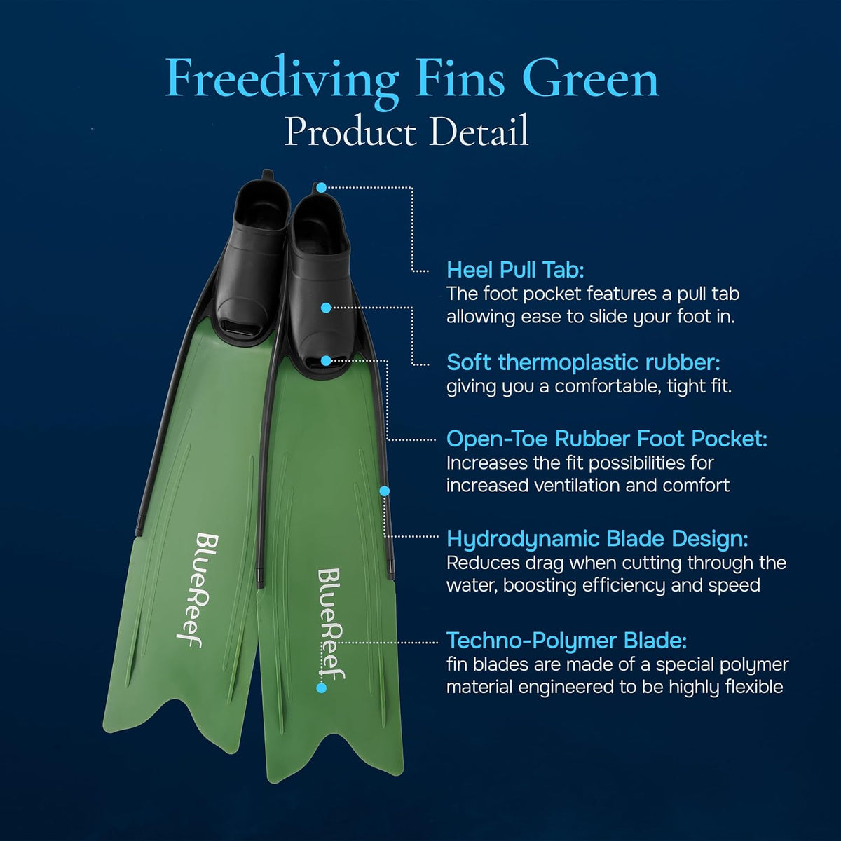 Blue Reef Freediving Fins Army Green 36/38
