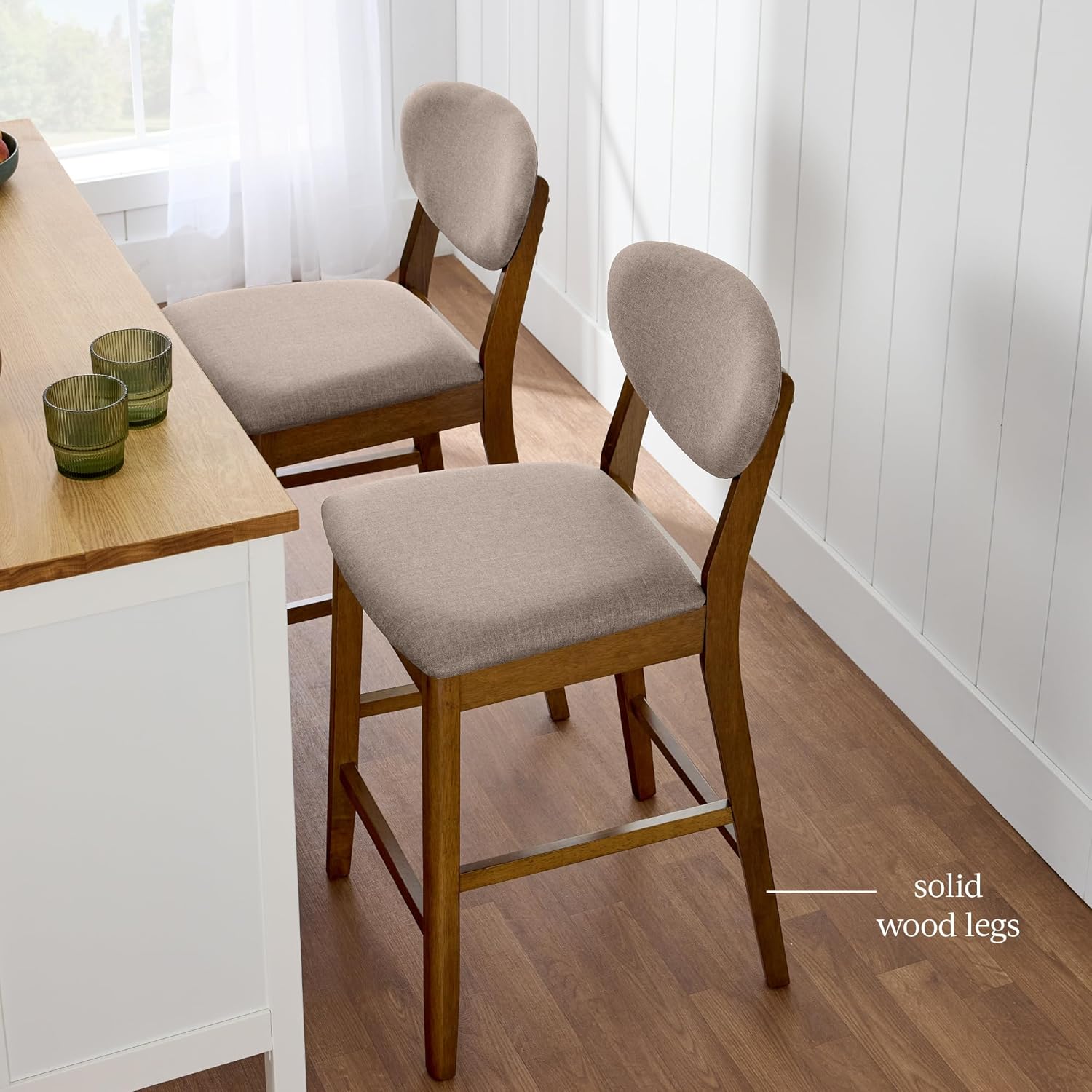 Best Choice Products - Set of 2 Modern Counter-Height Bar Stool Set W/ Upholstered Seat Cushion - Walnut/Grey