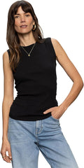 Sanctuary - Women's Ribbed Ruched Tank - Black - XS