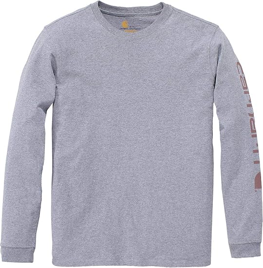 Carhartt Loose Fit Heavyweight Long-Sleeve Logo Sleeve Graphic Shirt, Heather Grey - Women's XL