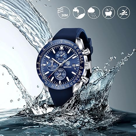 BENYAR Mens Watches Quartz Movement Chronograph Leather Strap Fashion Business Sport Design 30M Waterproof Scratch Resistant Elegant Gifts(OPEN BOX)