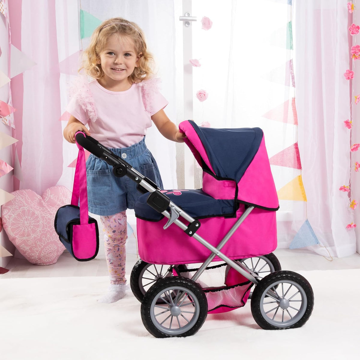Trendy Kids' Doll Stroller with Adjustable Handle - Blue