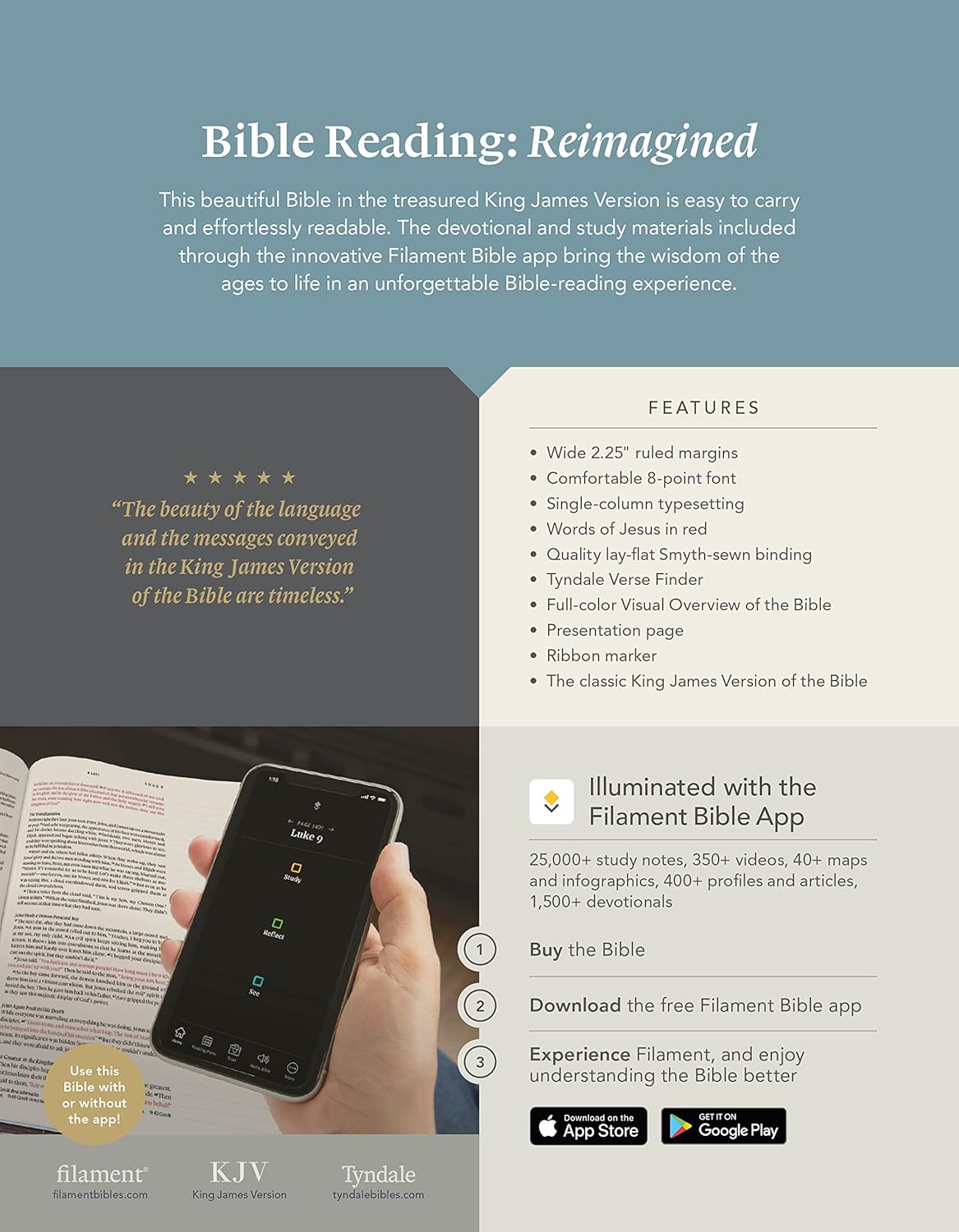 KJV Wide Margin Bible, Filament Enabled Edition, Black Genuine Leather with thumb index