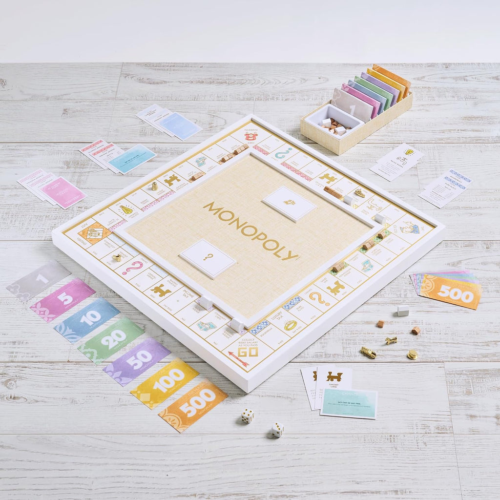 WS Game Company Monopoly Bianco Edition Deluxe White Wood Board Game Set