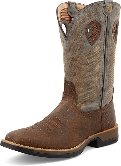 Twisted X Men's 12" Tech X Boot, Wide Square Toe with CellStretch and Tech X, Brown & Grey, 14 D