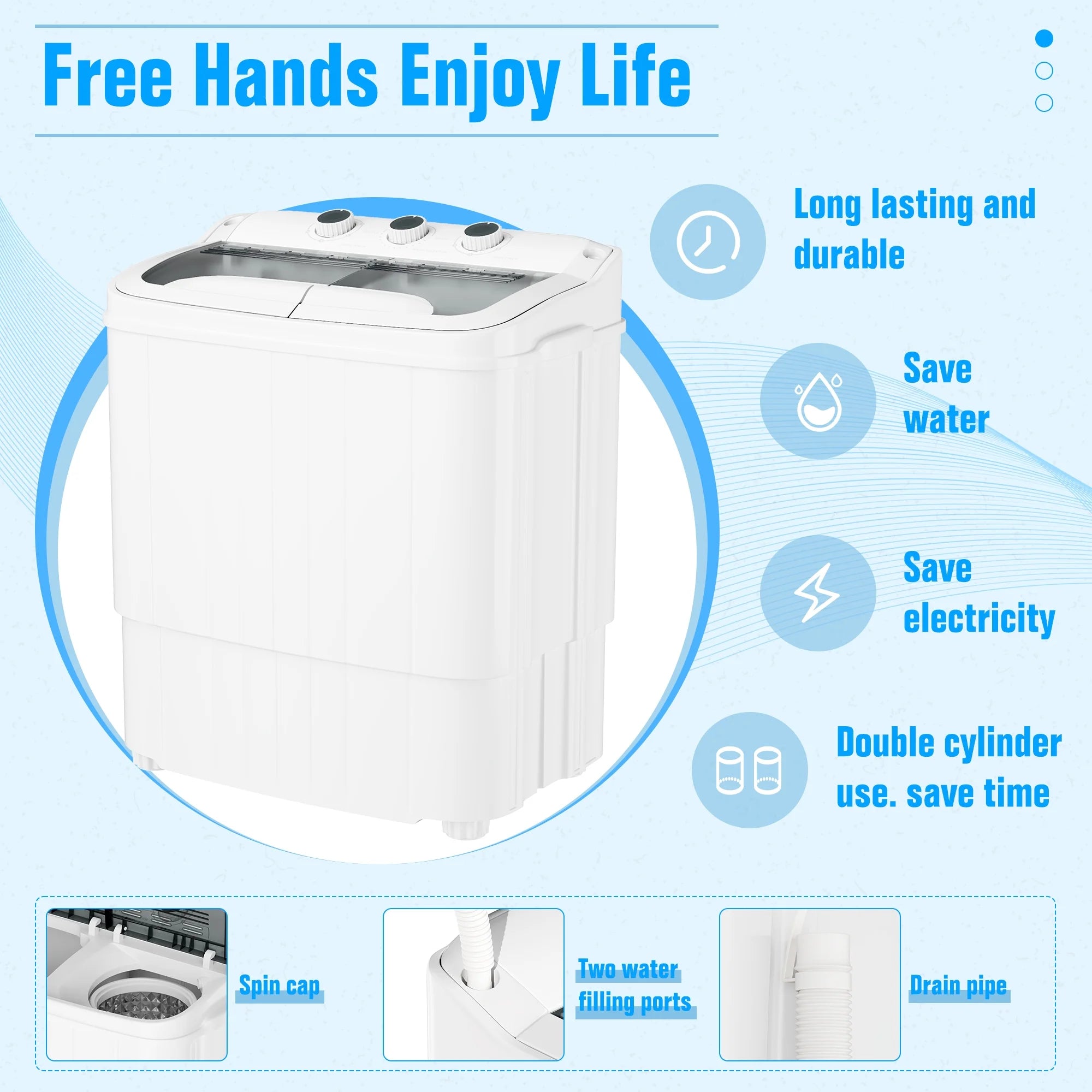 SUNCROWN 16lbs Portable Twin Tub Washer with Spin Dryer Washing Machine