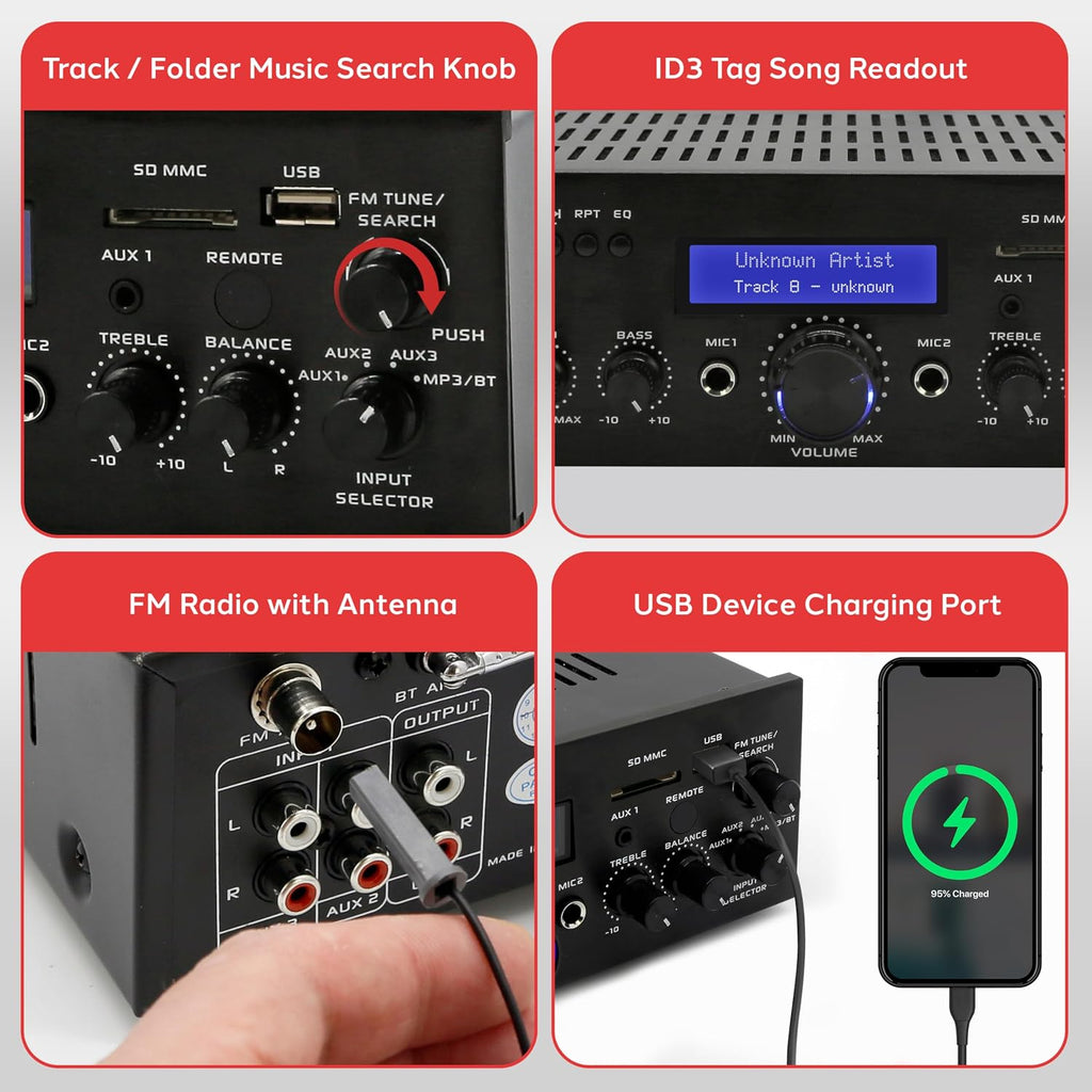 PYLE Wireless Bluetooth Home Power Amplifier Home Entertainment System