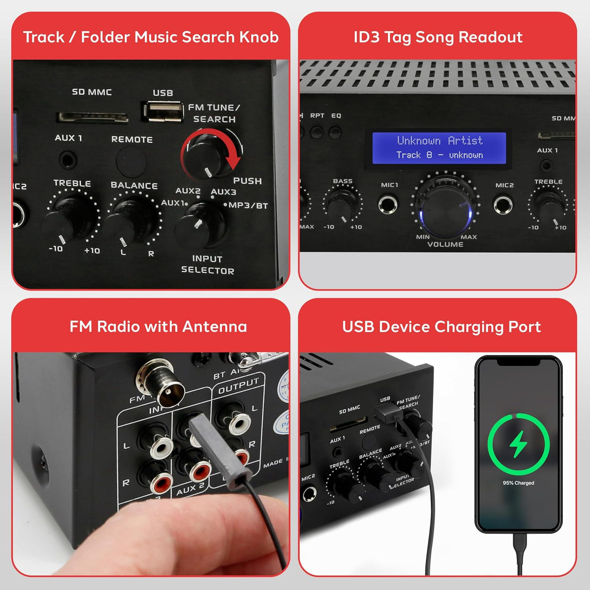 PYLE Wireless Bluetooth Home Power Amplifier Home Entertainment System