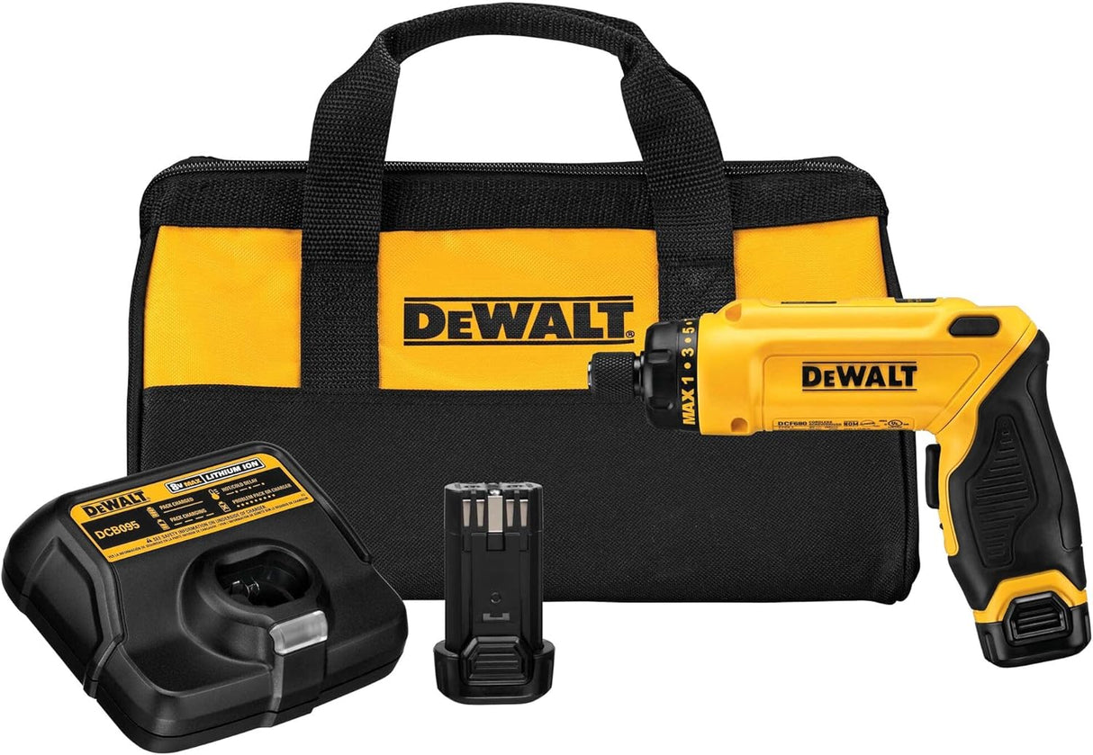 DeWALT  Cordless Screwdriver: 8V, 1/4" Bit Holder, 430 RPM, 430 in/lb Inline, 2 Lithium-ion Battery Included, and Charger, Includes 8V MAX Gyroscopic Inline Screwdriver  NEW