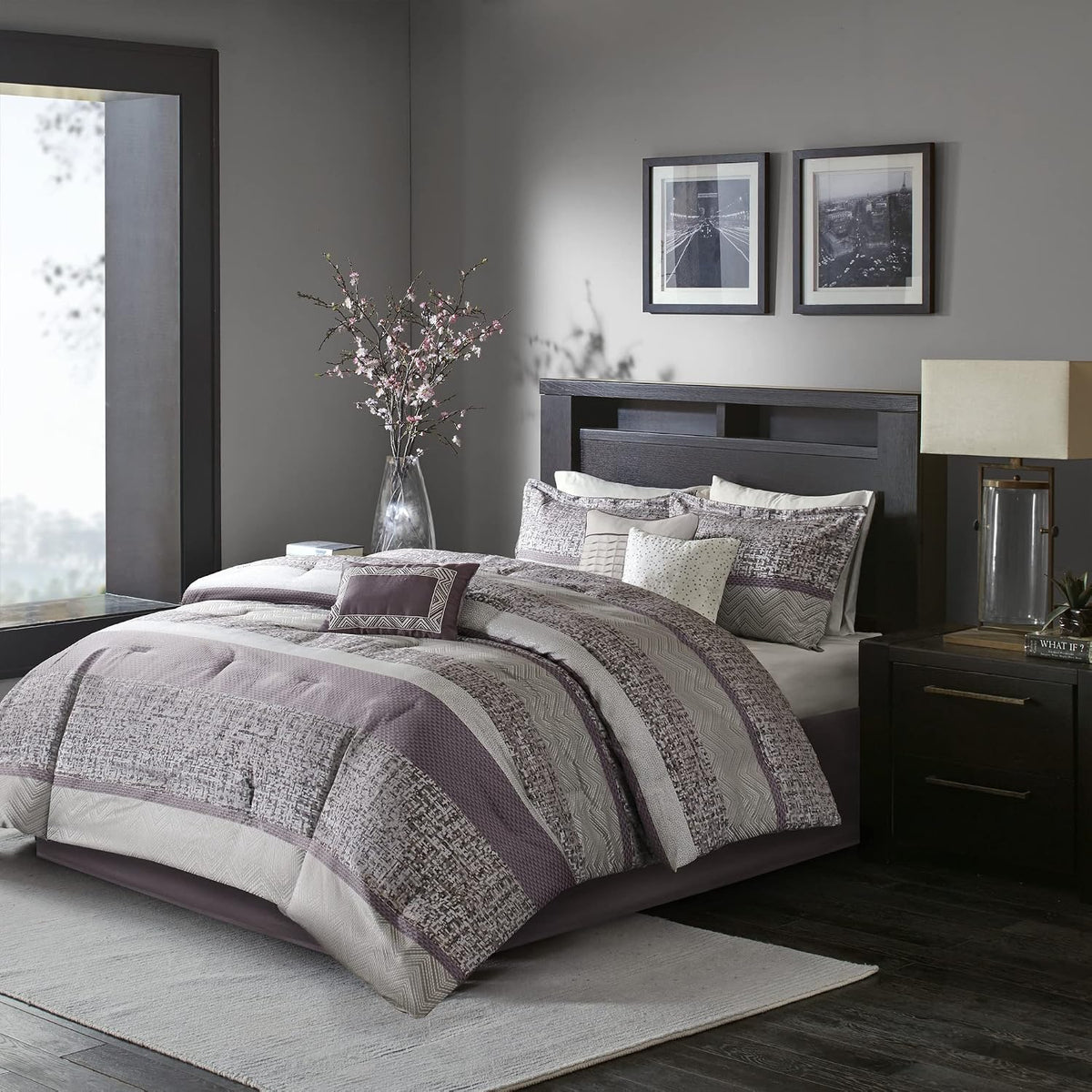 Madison Park Traditional Jacquard Purple (Cal King) Comforter Set, 7pc
