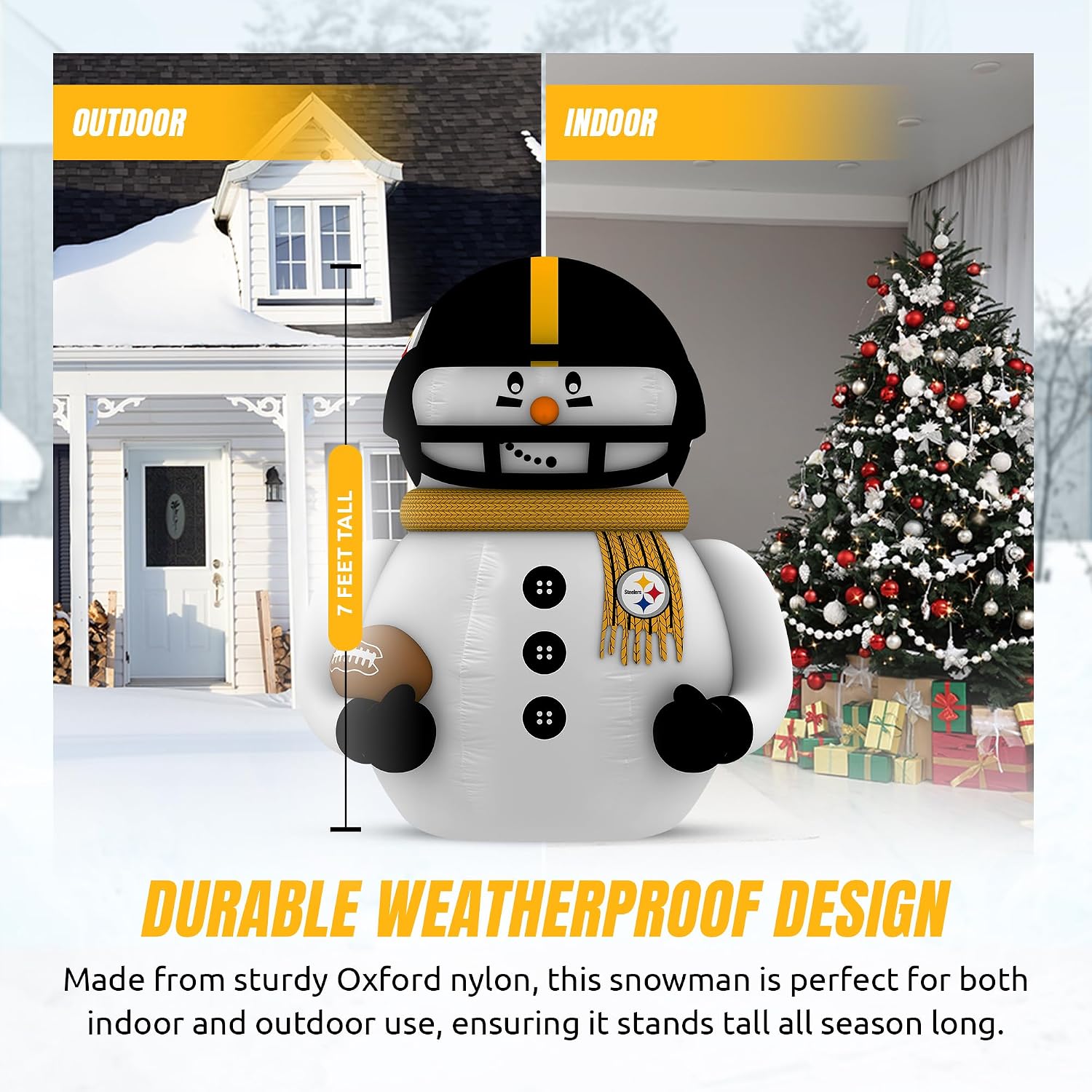 Pittsburgh Steelers Inflatable Snowman Player – 7 Ft Tall Yard Decoration w/LED Lights
