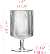 GLASSIQUE CADEAU Vintage Art Deco Ribbed Goblet Cocktail Glasses with Stem | Set of 4 | 10 oz Short Stemmed Crystal Tumblers for Drinking Classic Whiskey, Gin, Vodka Bar Drinks (New)