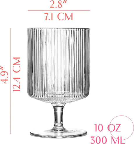 GLASSIQUE CADEAU Vintage Art Deco Ribbed Goblet Cocktail Glasses with Stem | Set of 4 | 10 oz Short Stemmed Crystal Tumblers for Drinking Classic Whiskey, Gin, Vodka Bar Drinks (New)