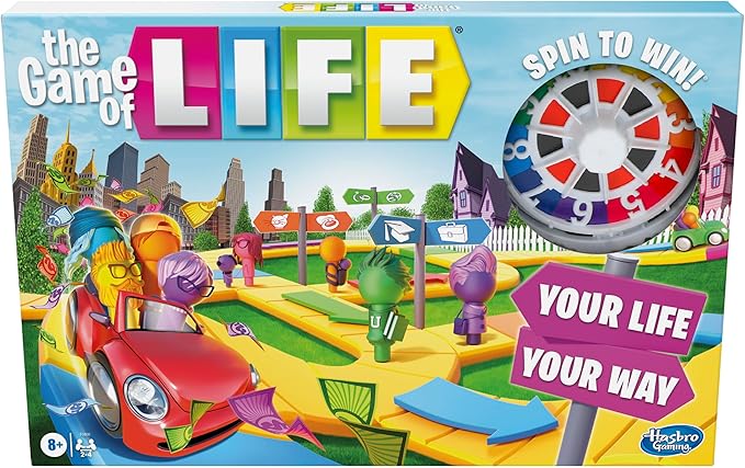 Hasbro Gaming The Game of Life Game, Family Board Game for 2-4 Players, Indoor Game for Kids Ages 8 and Up, Pegs Come in 6 Colors (New, Open Box)