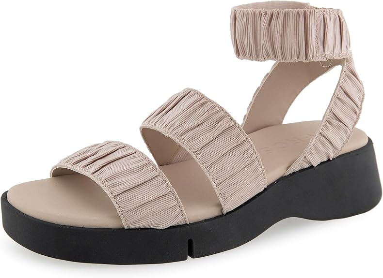Aerosoles Women's Fiona Flat Sandal, Stone Rouched Elastic Fabric, Size 8