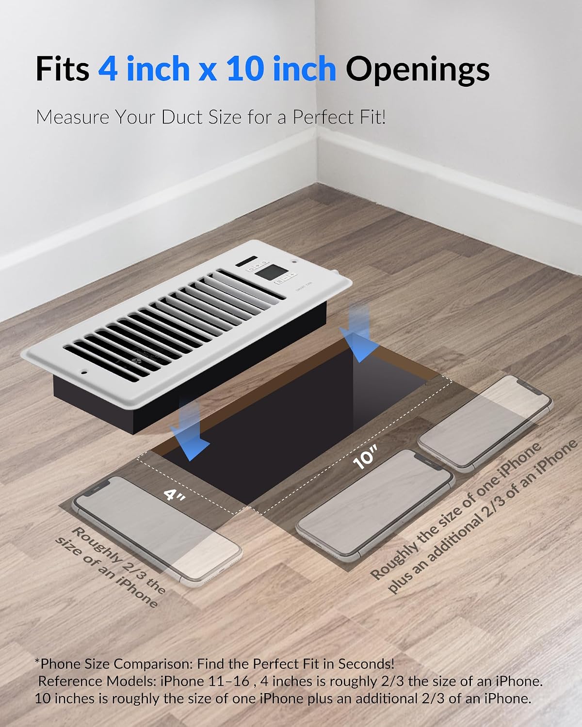 *Howeall Super Quiet Register Booster Fan, 4" x 10", White