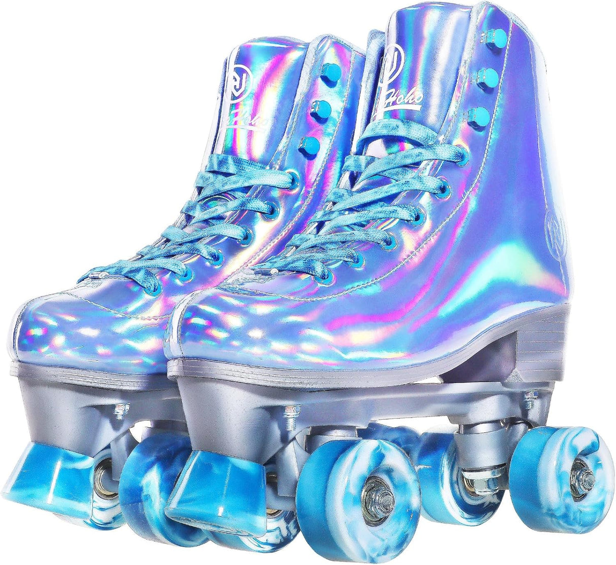 ajaHoho Roller Skates for Women, Very Peri Blue Holographic High Top Faux Leather Roller skates, Shiny Double-Row Four Wheels Quad Skates for Girls Size:9