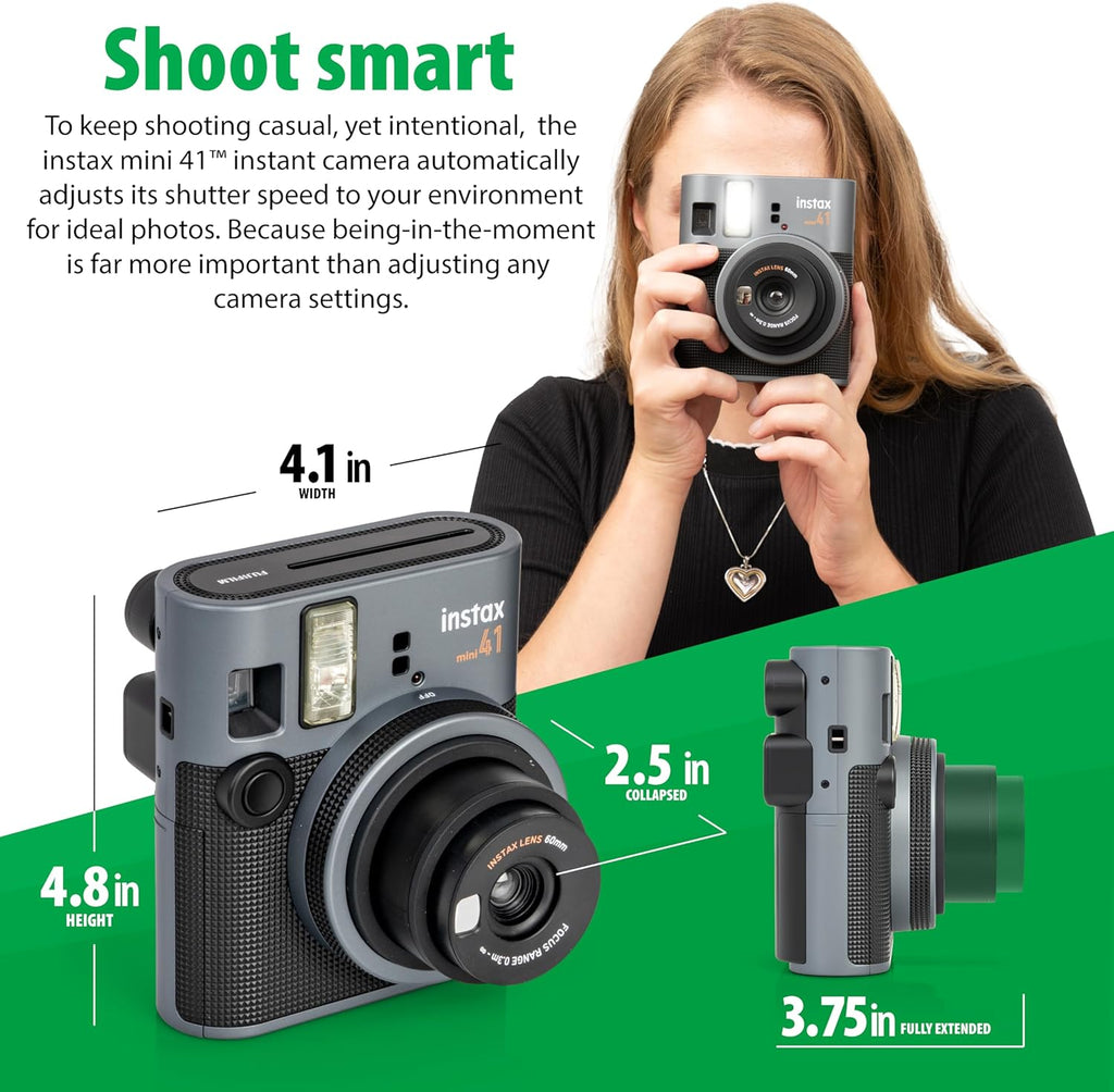 Fujifilm Instax Mini 41 Instant Film Camera + 20 Instax Instant Film Prints Bundle - Black