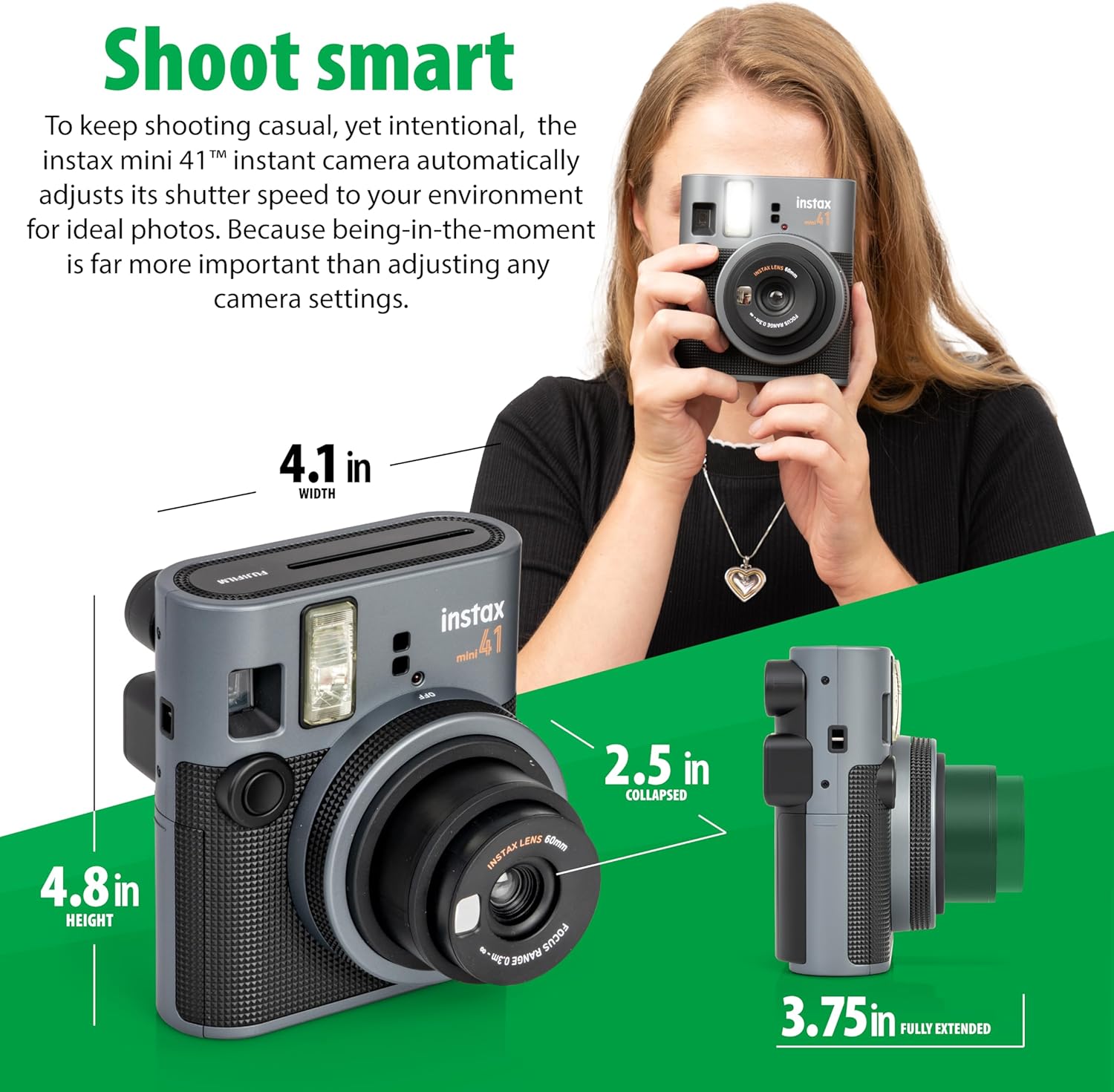 Fujifilm Instax Mini 41 Instant Film Camera + 20 Instax Instant Film Prints Bundle - Black