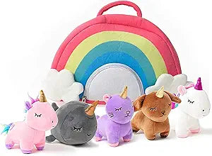 PixieCrush Unicorn Stuffed Animal Set - 5 Plush Toys Includes Narwhal, Puppycorn, Kittycorn, Rainbow and Pink Unicorn - Soft Colorful Plushies with Rainbow Carry Case - Gift for Girls Ages 3 and Up(New Open Box)