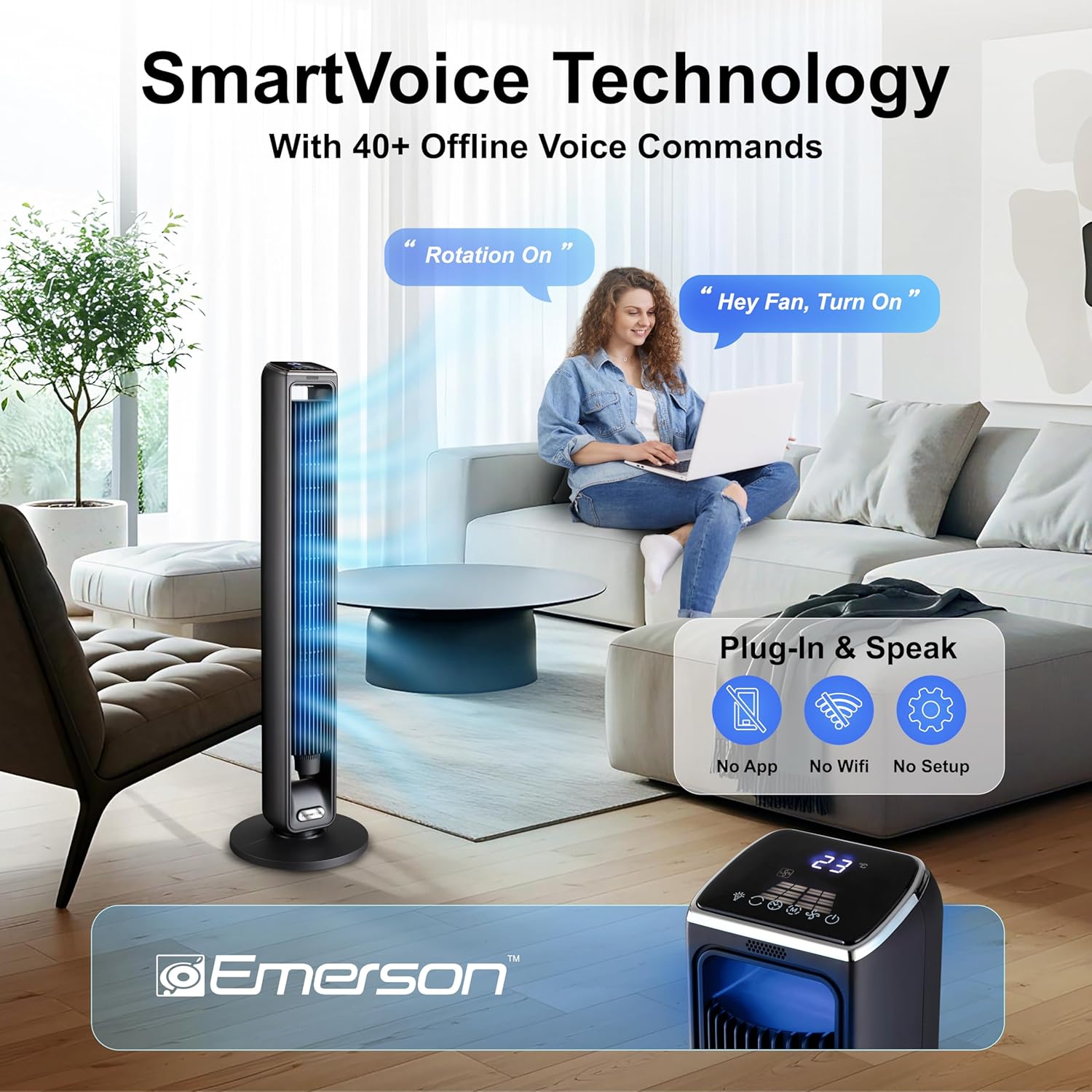 Emerson SmartVoice 29” Bladeless Tower Fan