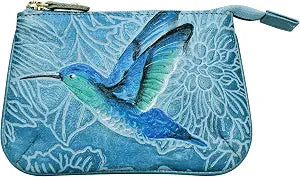 Anuschka Women’s Hand-Painted Genuine Leather Medium Zip Pouch with Key Fobs - Tooled Birds Sky