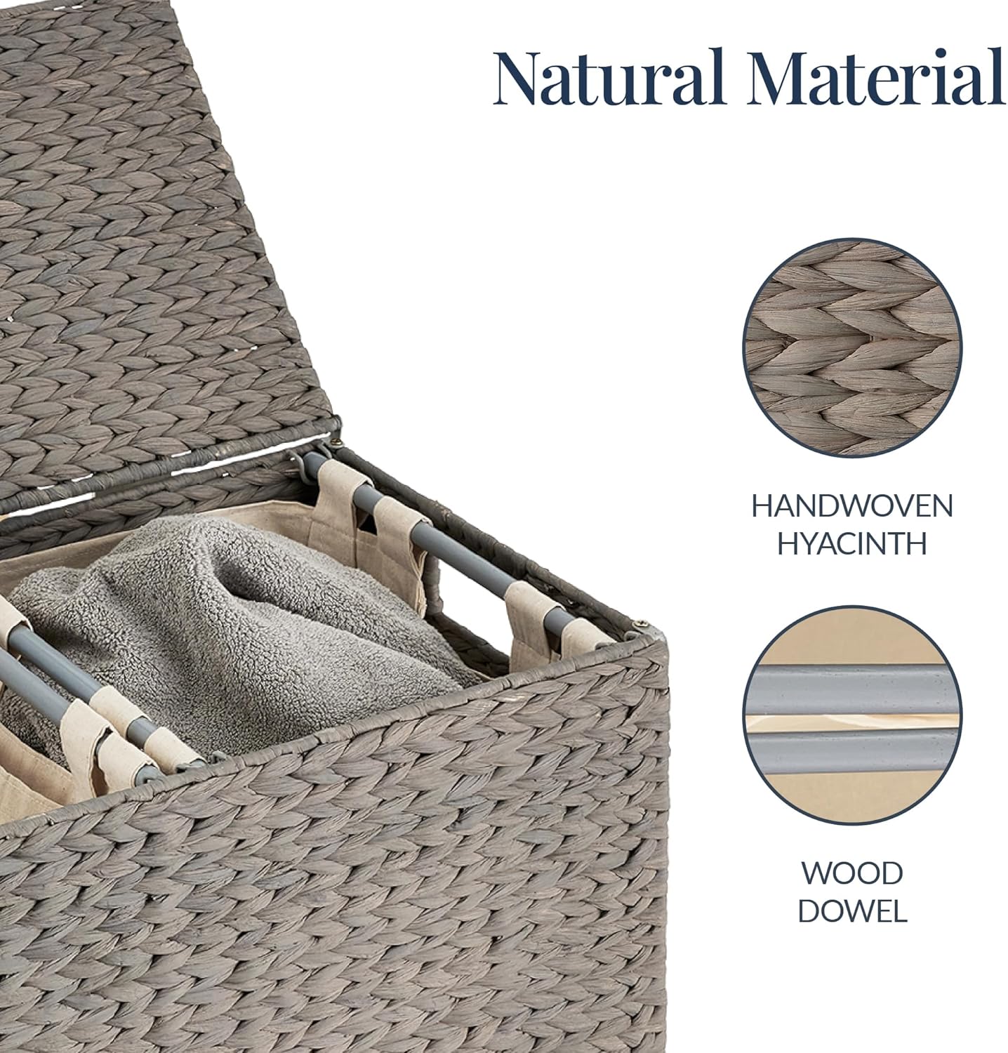 Best Choice Products - Large Water Hyacinth Double Laundry Hamper Basket w/ 2 Liner Bags - Grey