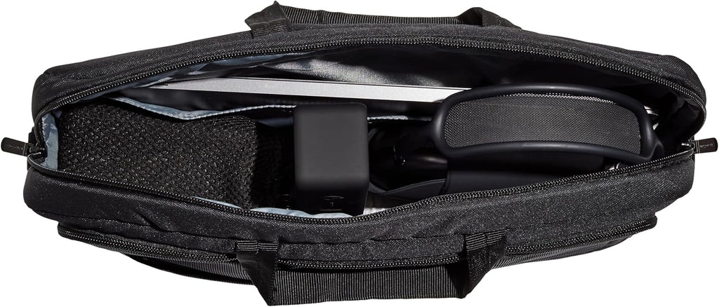 Amazon Basics Laptop Shoulder Bag with Compartments, 17.3-inch, Black, Large Capacity