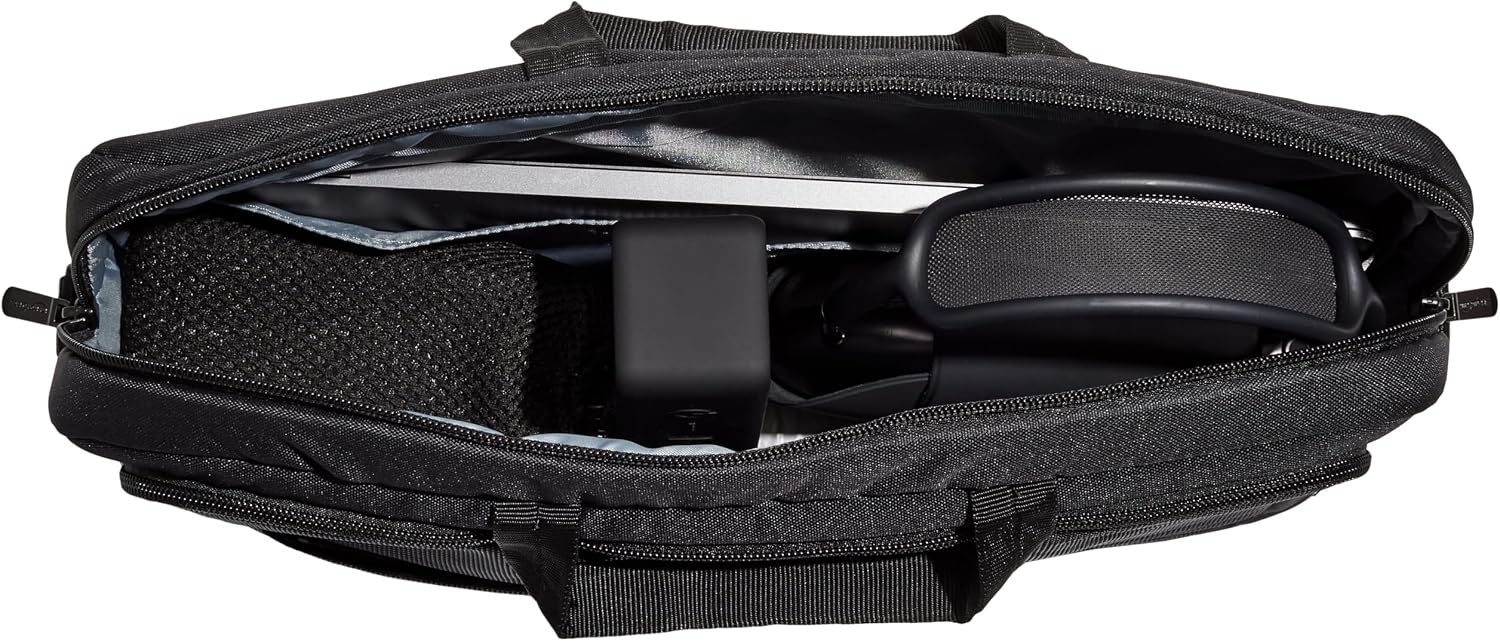 Amazon Basics Laptop Shoulder Bag with Compartments, 17.3-inch, Black, Large Capacity