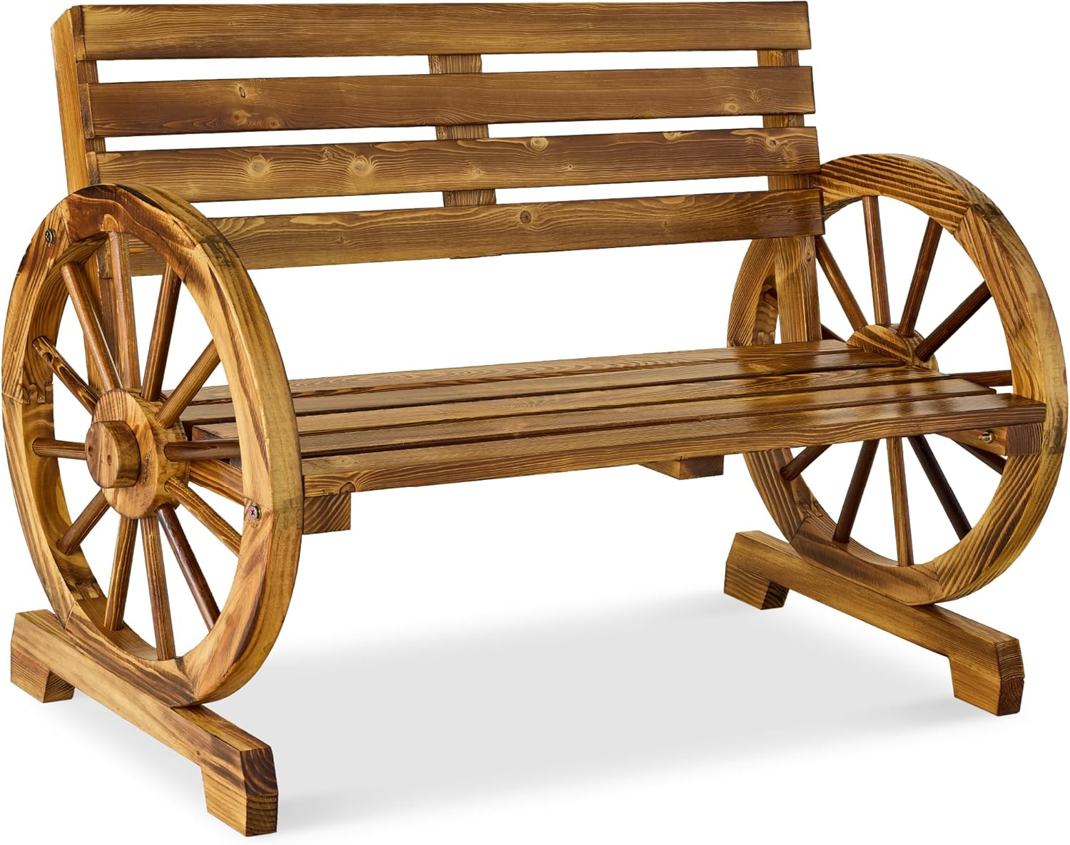 Best Choice Products 2-Person Wooden Wagon Wheel Bench