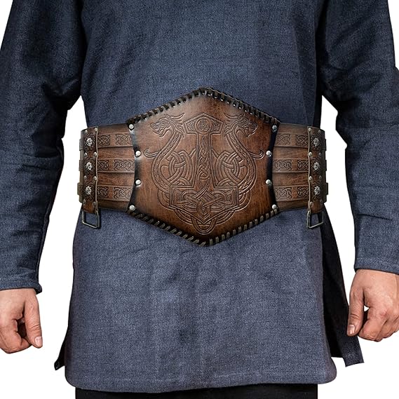 HiiFeuer Viking Embossed Waist Armor, Norse Faux Leather Wide Belt, Medieval Knight Corset Belt for LARP Costume     NEW