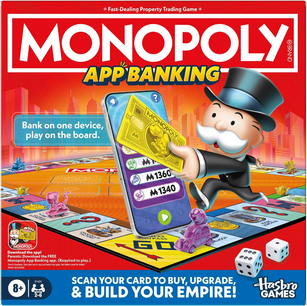 Monopoly App Banking Board Game| App-Enabled Game | Links to Smart Devices | Ages 8+ | 2 to 6 Players | 45 Mins. | Family Games for Kids