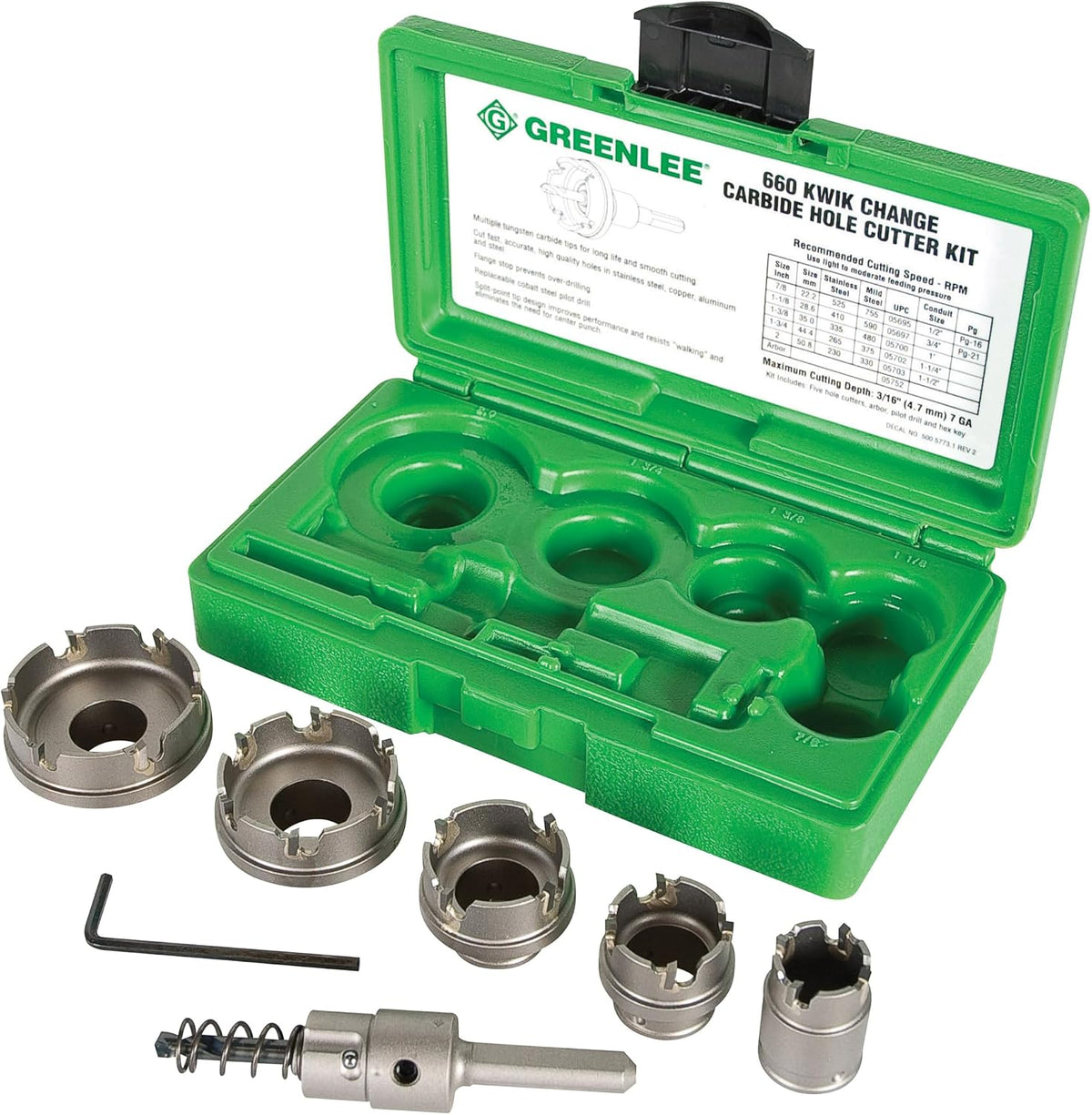 *Greenlee 660 6-Piece Quick Change Carbide-Tipped Unfinished Hole Cutter Set, 7/8" - 2"