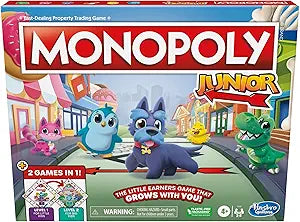 Hasbro Gaming Monopoly Junior Board Game, 2-Sided Gameboard, 2 Games in 1, Monopoly Game for Younger Kids Ages 4 and Up, Kids Games for 2 to 6 Players(New Open Box)