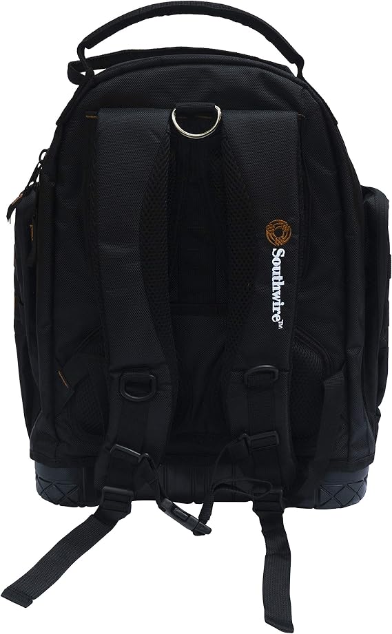 Southwire PROBAGBP Rugged Pro Tool Backpack with Heavy Duty Molded Base, Chest and Padded Shoulder Straps, 28 Pockets, 3 Zippered Pouches, 29 Tool Loops