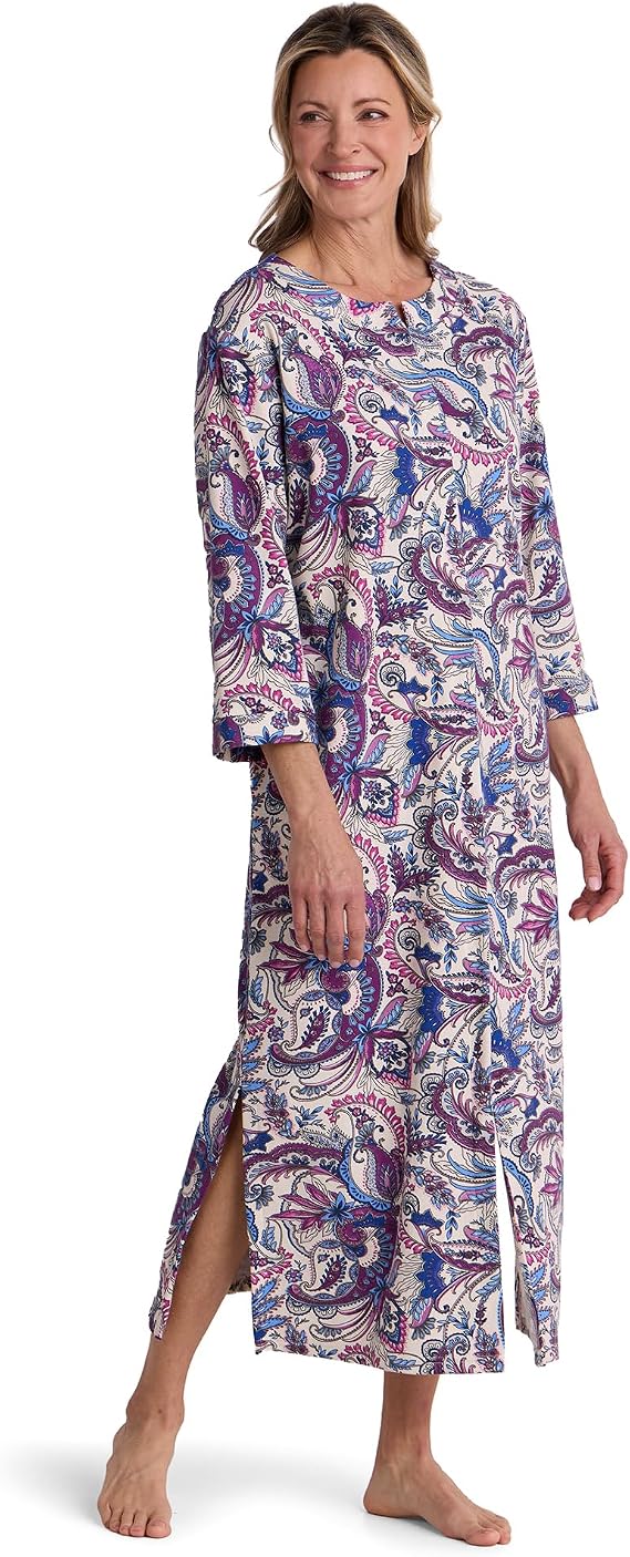 Miss Elaine Women's Interlock Knit Robe - Eggplant/Blue Paisley - Size Medium